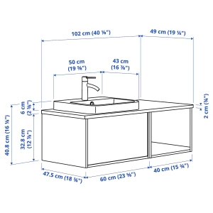 Второе фото. Тумба для раковины - ÄNGSJÖN / BACKSJÖN/АNGSJОN / BACKSJОN IKEA/ ЭНГСЬЕН / БЭКСЬЕН ИКЕА, 102х49х41 см, черный/ под беленый дуб