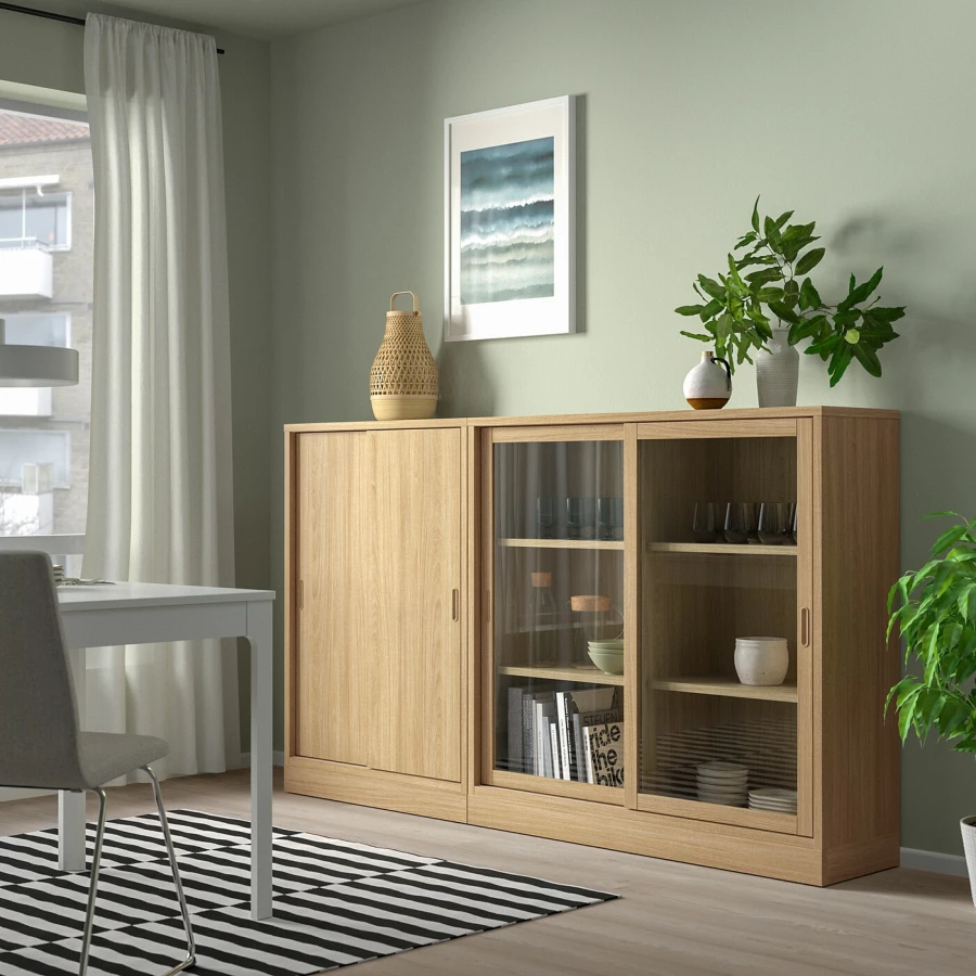 Комбинация с раздвижными дверями - IKEA TONSTAD/ТОНСТАД ИКЕА, 202х37х120 см, светло-коричневый (изображение №2)