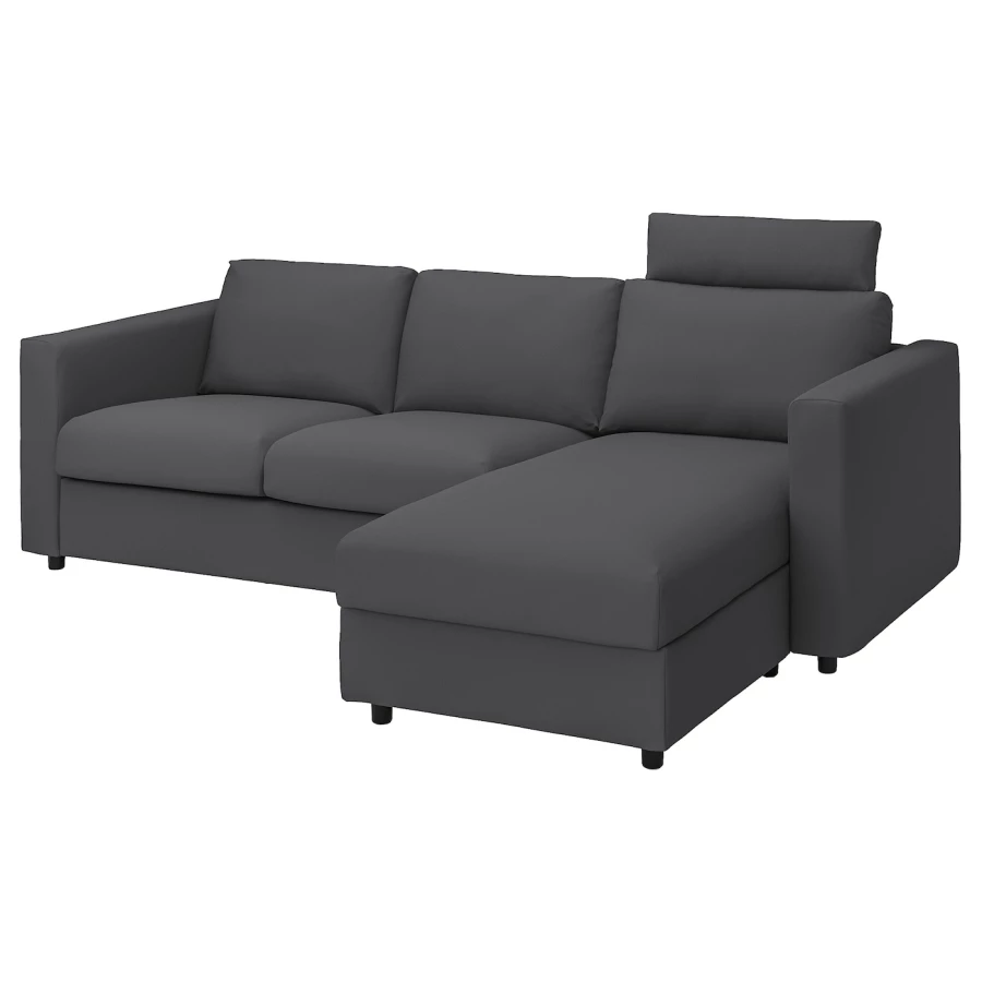 Чехол на 3-местный диван с шезлонгом - KEA VIMLE/ВИМЛЕ ИКЕА, 252х103 см,серый (изображение №1)