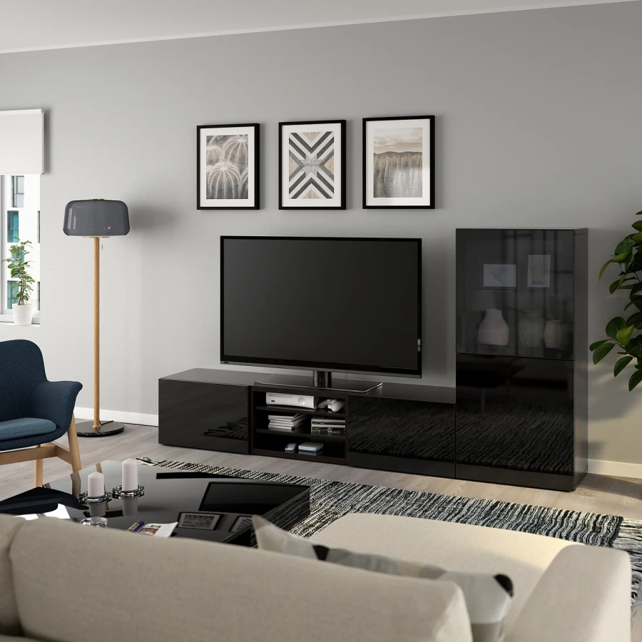 Комбинация для хранения ТВ - IKEA BESTÅ/BESTA, 129x42x240см, черный, БЕСТО ИКЕА (изображение №6)