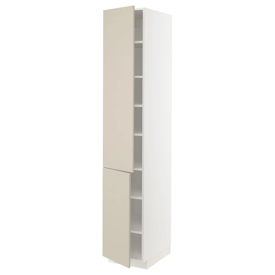 Высокий кухонный шкаф с полками - IKEA METOD/МЕТОД ИКЕА, 220х60х40 см, белый/бежевый (изображение №1)