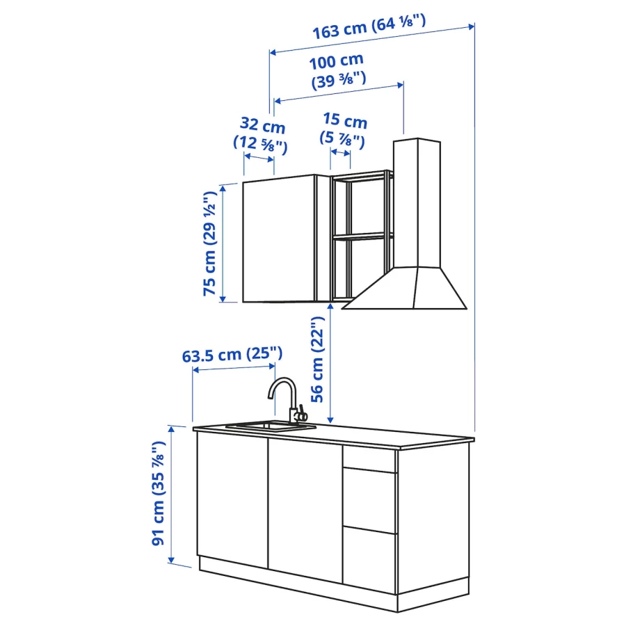 Кухонная комбинация для хранения - ENHET  IKEA/ ЭНХЕТ ИКЕА, 163х63,5х222 см, белый/бежевый (изображение №3)