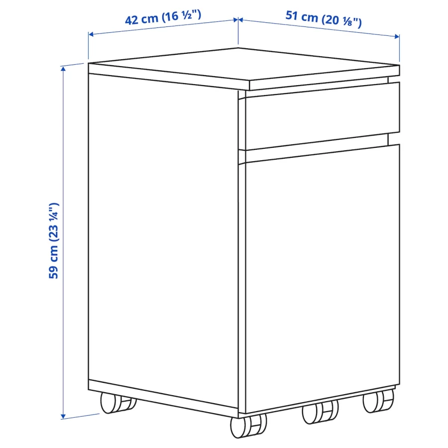 Комод на колёсиках - IKEA MALM/МАЛЬМ ИКЕА, 59х51х42 см, белый (изображение №5)