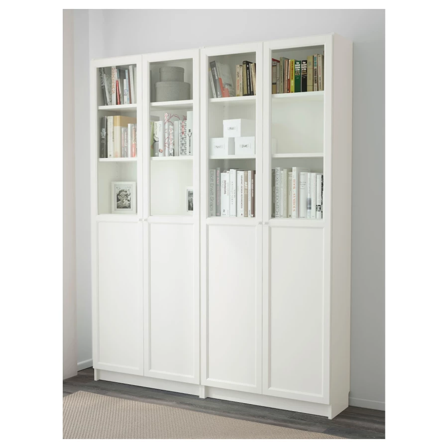 Книжный шкаф с дверцей - BILLY/OXBERG IKEA/ БИЛЛИ/ОКСБЕРГ ИКЕА, 30х160х202 см, белый (изображение №2)