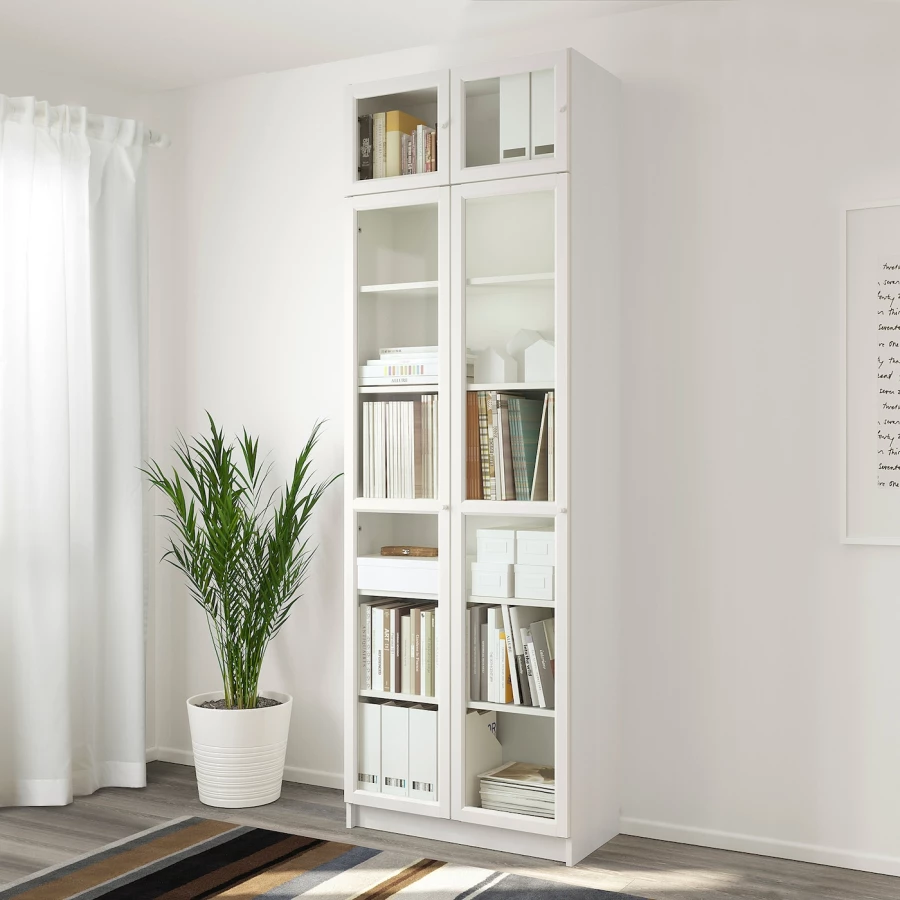 Стеллаж - IKEA BILLY/OXBERG, 80х42х237 см, белый/стекло, БИЛЛИ/ОКСБЕРГ ИКЕА (изображение №2)