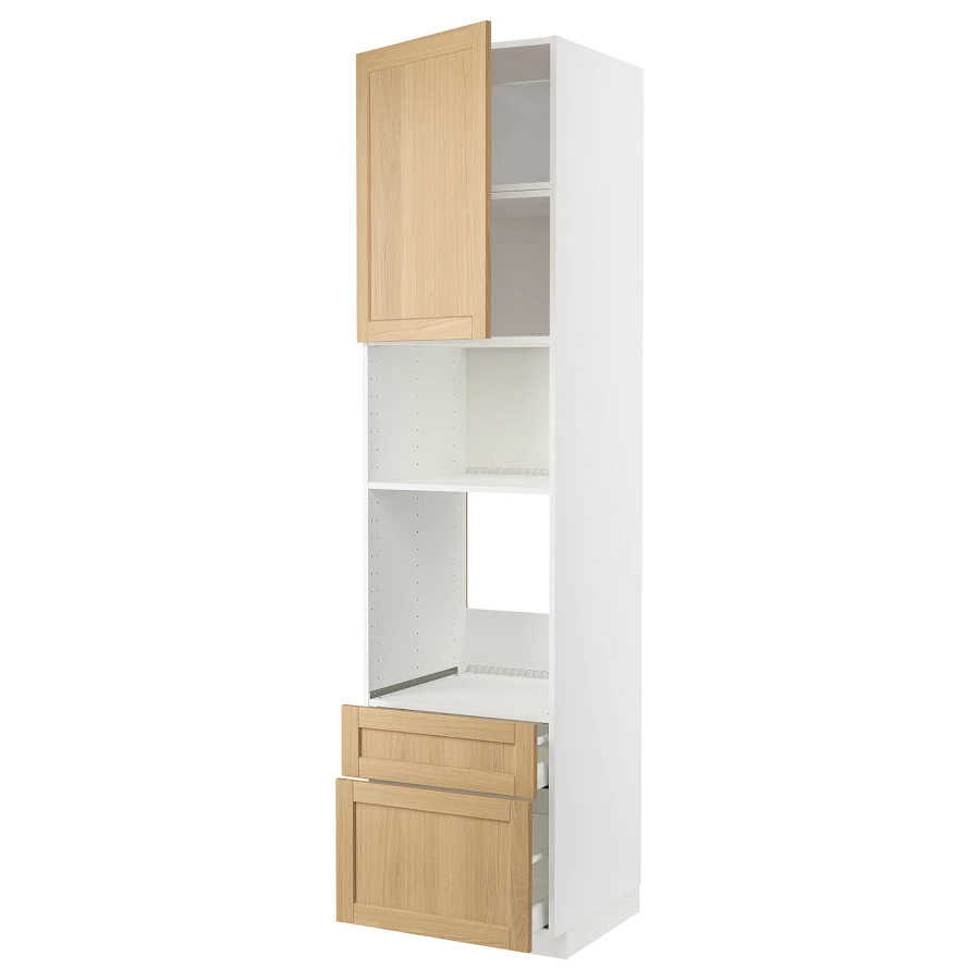 Высокий шкаф с ящиками - IKEA METOD/MAXIMERA/МЕТОД/МАКСИМЕРА ИКЕА, 240х60х60 см, белый/светло-коричневый (изображение №1)