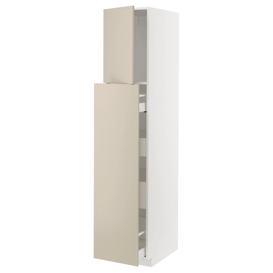 Высокий шкаф - IKEA METOD/MAXIMERA/МЕТОД/МАКСИМЕРА ИКЕА, 200х60х40 см, белый/бежевый (изображение №1)
