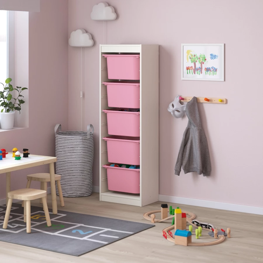 Стеллаж - IKEA TROFAST, 46х30х145 см, белый/розовый, ТРУФАСТ ИКЕА (изображение №2)