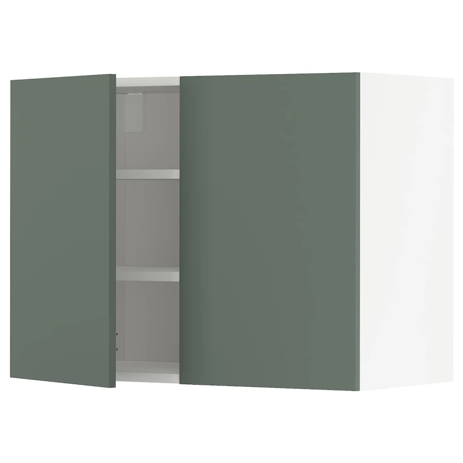Навесной шкаф с полкой - METOD IKEA/ МЕТОД ИКЕА, 80х60 см, белый/темно-зеленый (изображение №1)