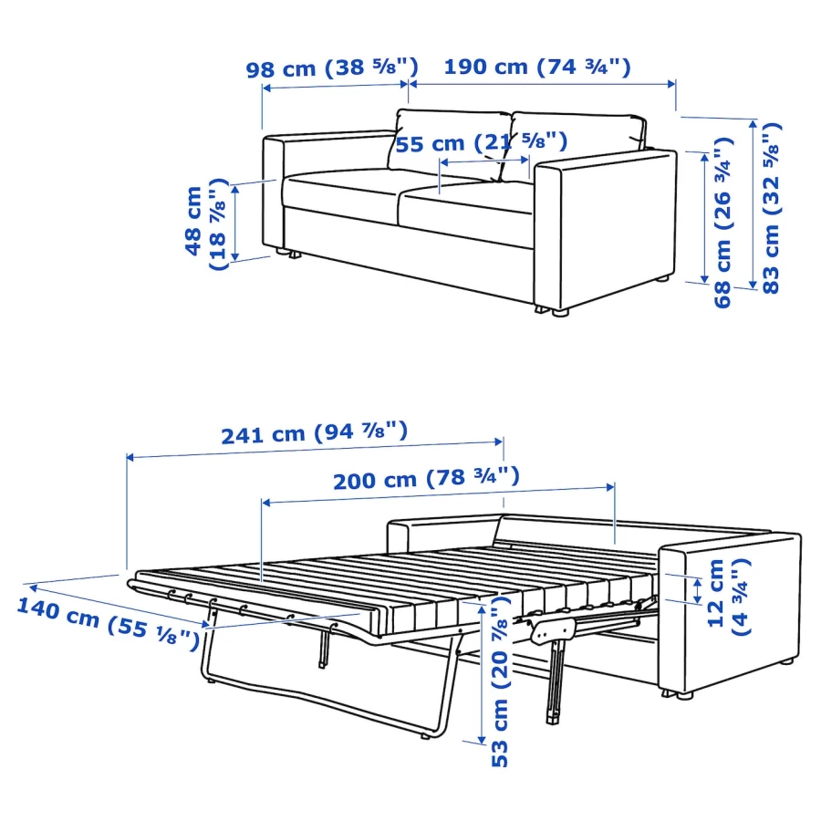 2-местный диван раскладной - IKEA VIMLE/ВИМЛЕ ИКЕА, 68х98х190 см, белый (изображение №11)