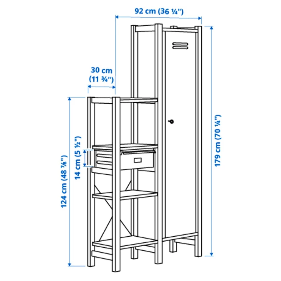 Комбинация для хранения - IKEA IVAR/ИВАР ИКЕА, 92х30х179 см, сосна/белый (изображение №3)