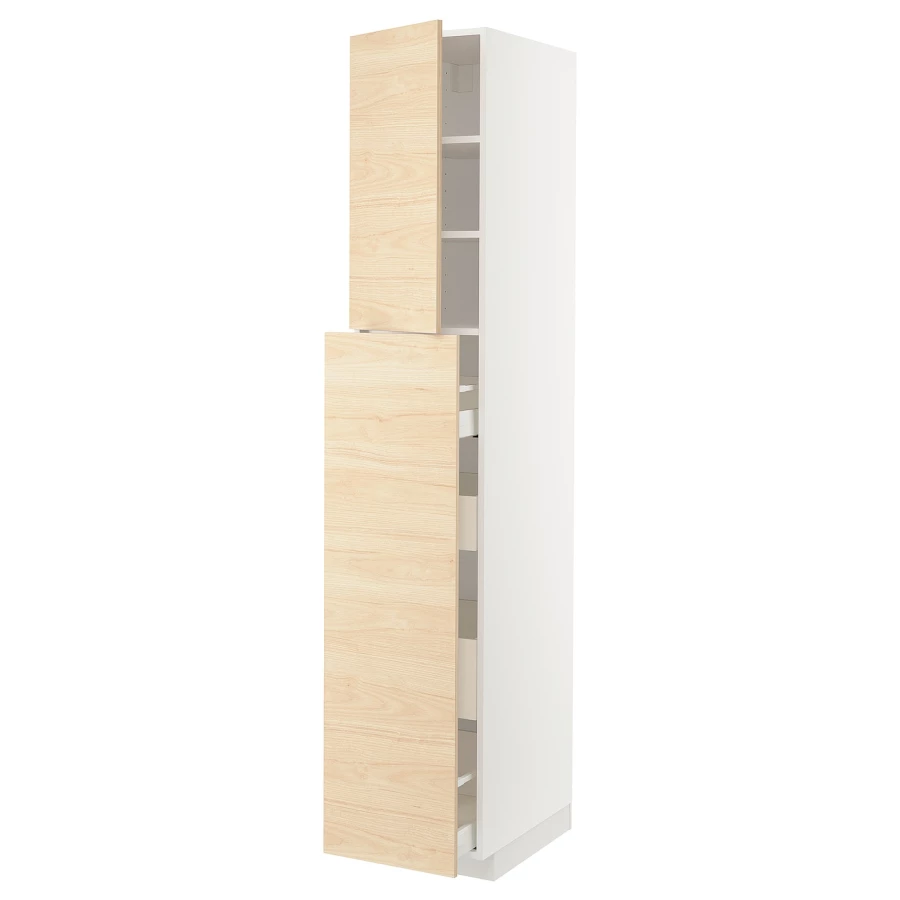 Высокий шкаф - IKEA METOD/MAXIMERA/МЕТОД/МАКСИМЕРА ИКЕА, 220х60х40 см, белый/под беленый дуб (изображение №1)