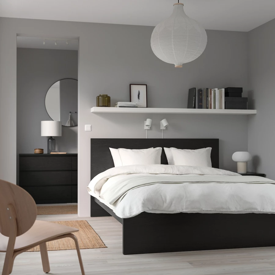 Кровать - IKEA MALM, 200х140 см, матрас средней жесткости, черный, МАЛЬМ ИКЕА (изображение №5)