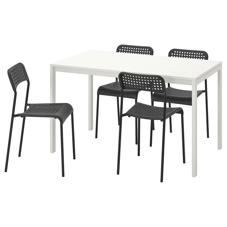 Стол и 4 стула - IKEA MELLTORP/ADDE/МЕЛЬТОРП/АДДЕ ИКЕА, 125х75 см, белый/черный (изображение №1)