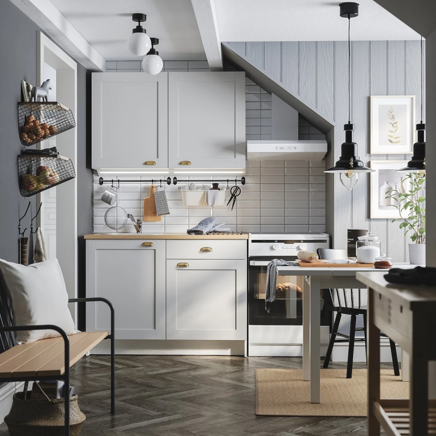 Кухонная комбинация для хранения вещей - KNOXHULT IKEA/ КНОКСХУЛЬТ ИКЕА, 120x61x220 см, серый/бежевый (изображение №3)