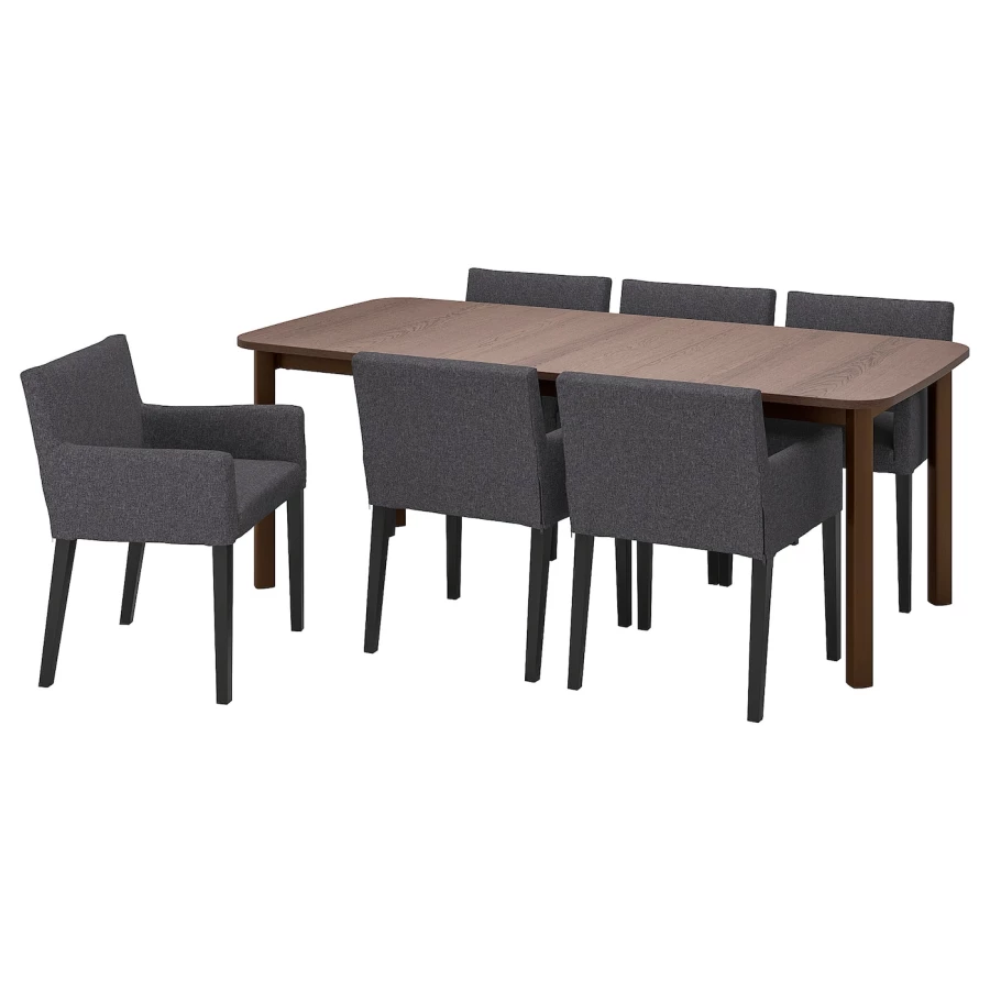 Стол и 6 стульев - STRANDTORP / MÅRENÄS IKEA/СТРАНДТОРП/МАРЕНЭС ИКЕА, 205х95х75 см, коричневый/серый (изображение №1)