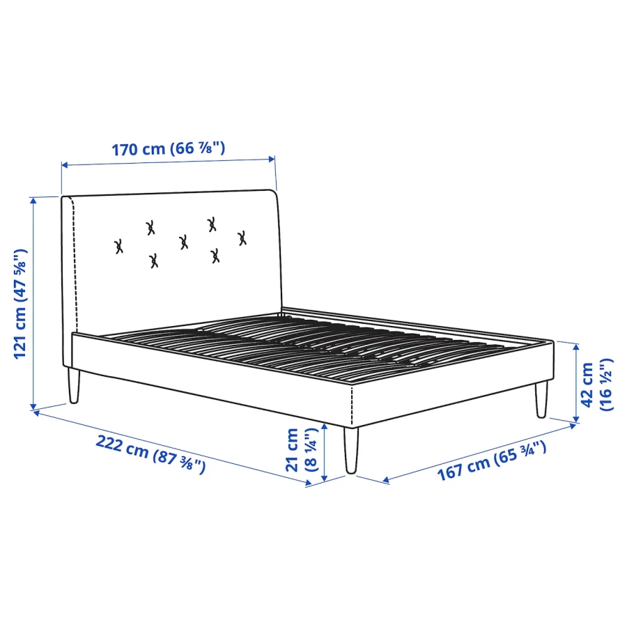 Двуспальная кровать - IKEA IDANÄS/IDANAS, 200х160 см, бледно розовый, ИДАНЭС ИКЕА (изображение №11)