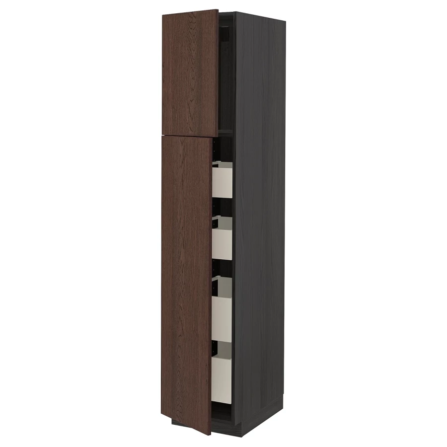Высокий шкаф - IKEA METOD/MAXIMERA/МЕТОД/МАКСИМЕРА ИКЕА, 60х60х200 см, черный/коричневый (изображение №1)