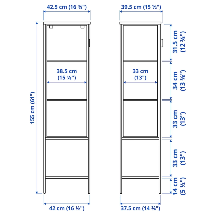 Шкаф со стеклянными дверцами  - RUDSTA IKEA/ РУДСТА ИКЕА, 42x37x155 см, черный/прозрачный (изображение №6)