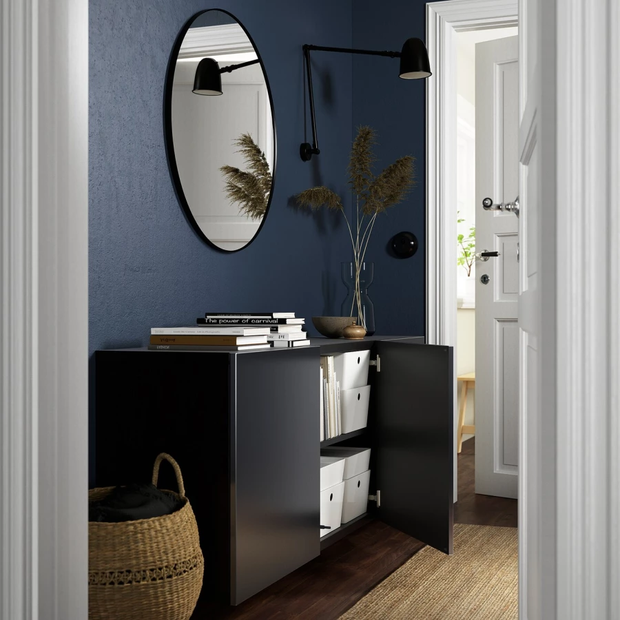 Настенный шкаф - BESTÅ / BESTА IKEA/  БЕСТА ИКЕА,  180х38 см, черный/серый (изображение №2)