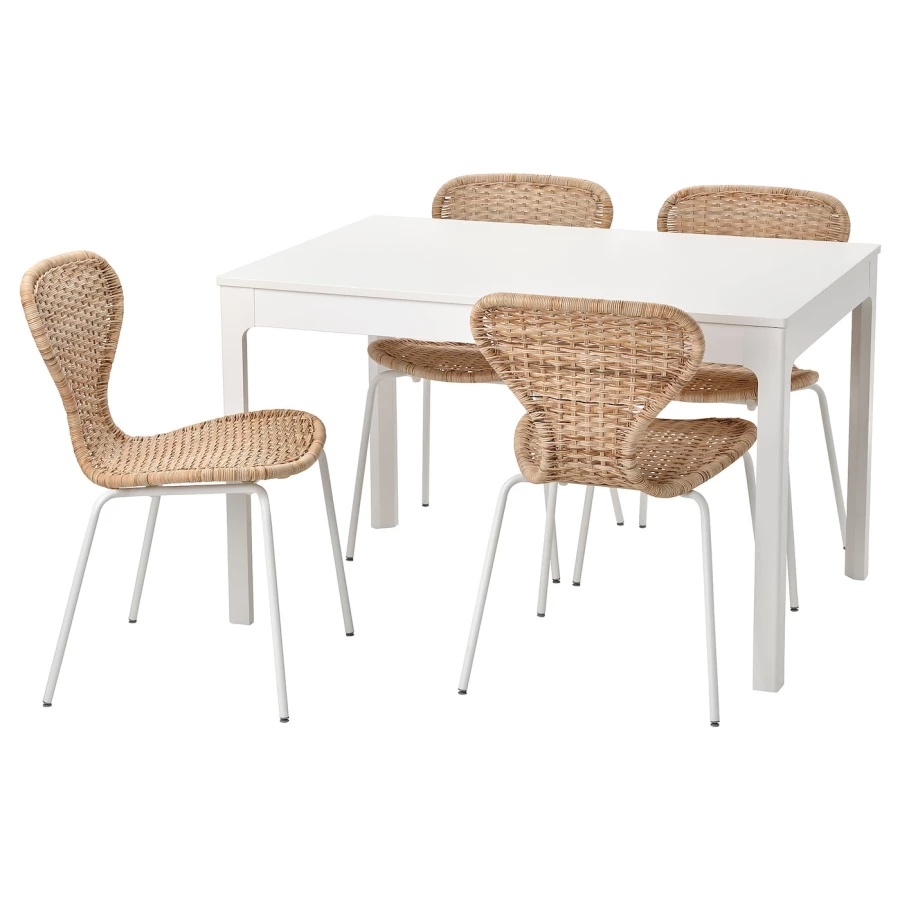 Стол и 4 стула - IKEA EKEDALEN/ÄLVSTA/ALVSTA/ЭКЕДАЛЕН/ЭЛЬВСТА ИКЕА, 120х180х80 см, белый/ротанг (изображение №1)