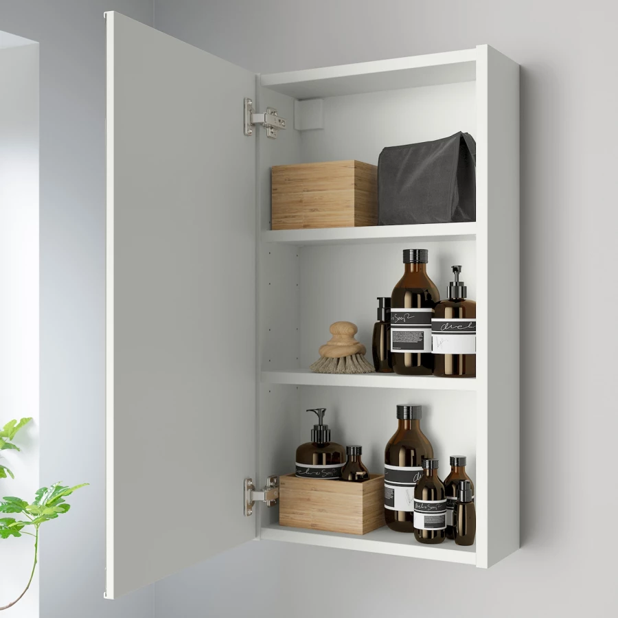 Настенный шкаф для ванной комнаты - ENHET IKEA/ ЭНХЕТ ИКЕА, 40x15x75 см, белый (изображение №2)