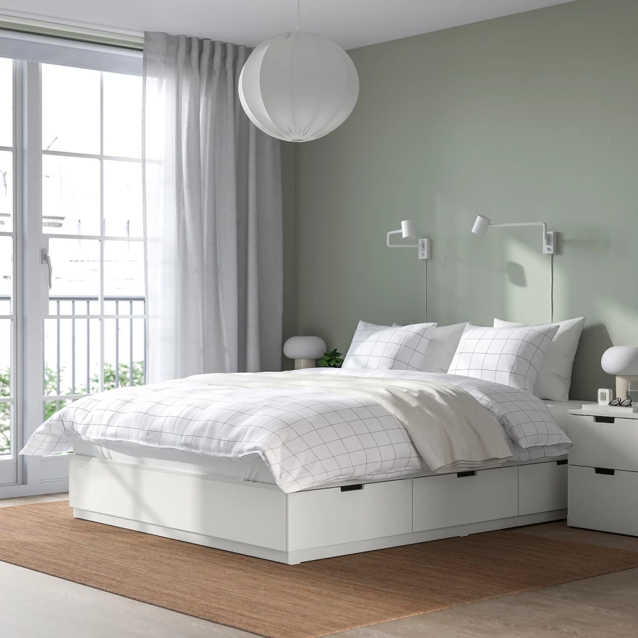 Каркас кровати с ящиком для хранения и матрасом - IKEA NORDLI, 200х160 см, матрас жесткий, белый, НОРДЛИ ИКЕА (изображение №5)