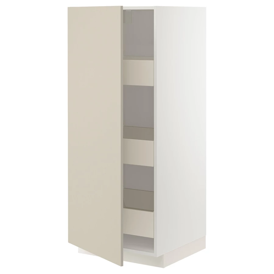 Высокий шкаф с ящиками - IKEA METOD/MAXIMERA/МЕТОД/МАКСИМЕРА ИКЕА, 140х60х60 см, белый/бежевый (изображение №1)