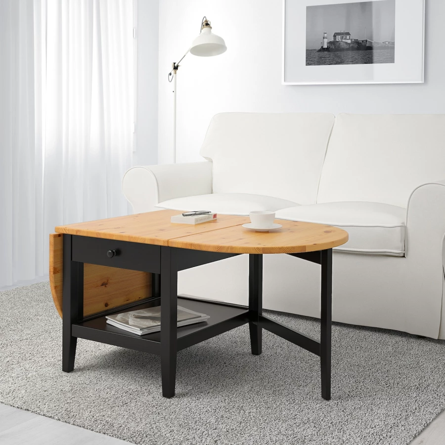 Журнальный стол - IKEA ARKELSTORP/ИКЕА АРКЕЛЬСТОРП, 65x140x52 см, черный/светло-коричневый (изображение №2)