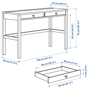 Второе фото. Письменный стол IKEA HEMNES, 75x120 см, белый/светло-коричневый, ХЕМНЭС ИКЕА