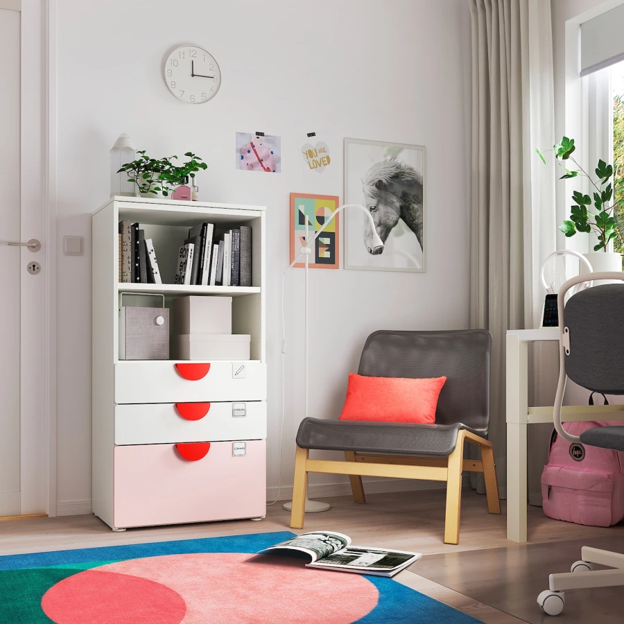 Комод детский - IKEA PLATSA/SMÅSTAD/SMASTAD, 60x42x123 см, белый/розовый, ИКЕА (изображение №4)