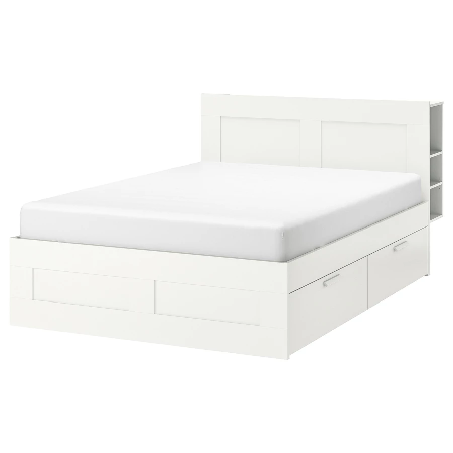 Каркас кровати с ящиком - IKEA BRIMNES, 200х160 см, белый, БРИМНЕС ИКЕА (изображение №1)