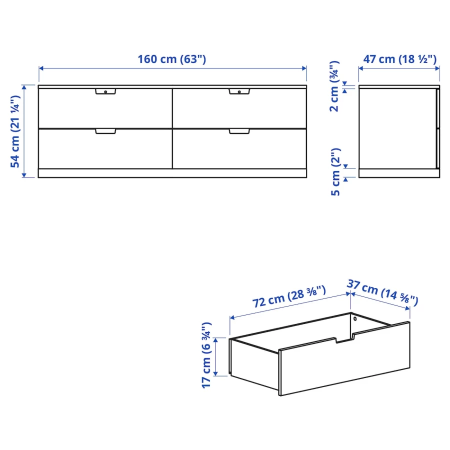 Комод - IKEA NORDLI/НОРДЛИ ИКЕА, 47х54х160 см, белый (изображение №6)