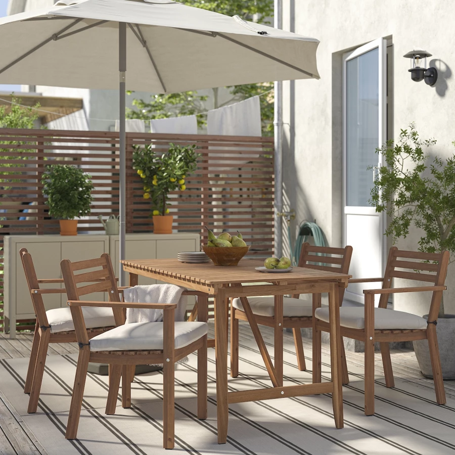 Садовый стол и 4 стула - ASKHOLMEN IKEA/ АСКХОЛЬМЕН ИКЕА,  143х75 см, коричневый (изображение №2)