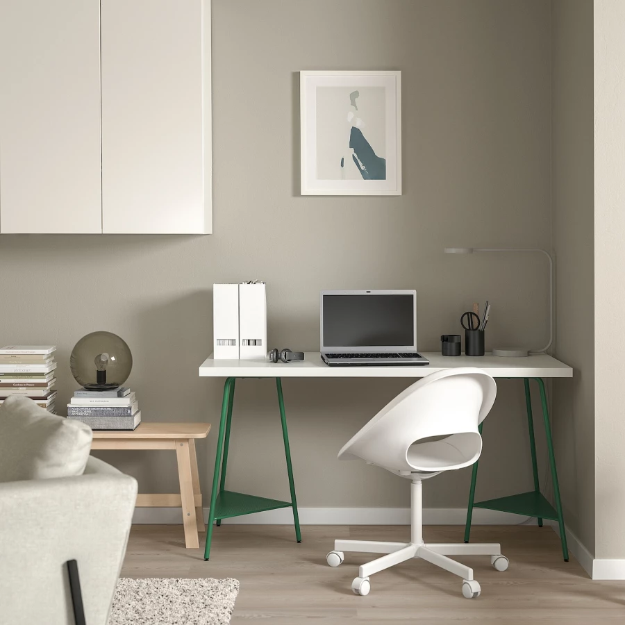 Письменный стол - IKEA LAGKAPTEN/TILLSLAG, 140х60 см, белый/зеленый, ЛАГКАПТЕН/ТИЛЛЬСЛАГ ИКЕА (изображение №4)