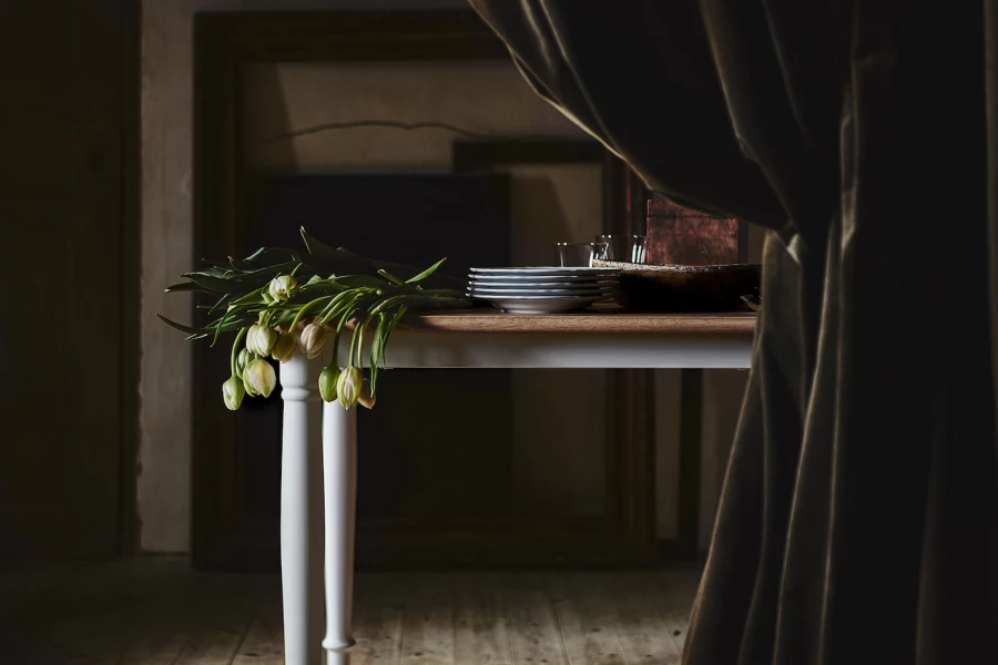Стол обеденный - IKEA DANDERYD, 130х80 см, дубовый шпон/белый, ДАНДЭРЮД ИКЕА (изображение №2)