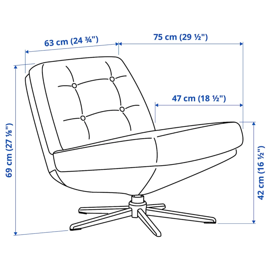 Вращающееся кресло - IKEA DYVLINGE/ДИВЛИНГЕ ИКЕА, 69х63х47 см, зеленый (изображение №7)