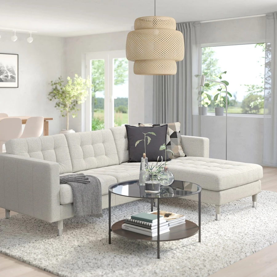 3-местный диван с шезлонгом - IKEA LANDSKRONA, 89x240см, бежевый, ЛАНДСКРУНА ИКЕА (изображение №2)