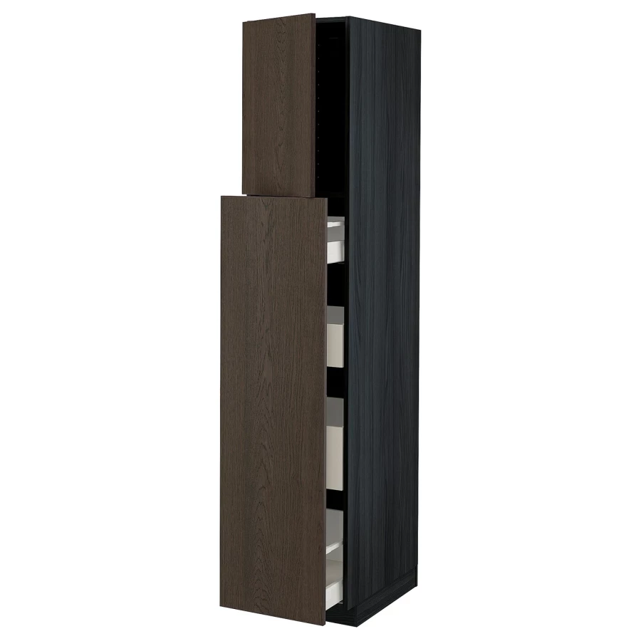 Высокий шкаф - IKEA METOD/MAXIMERA/МЕТОД/МАКСИМЕРА ИКЕА, 200х60х40 см, черный/коричневый (изображение №1)