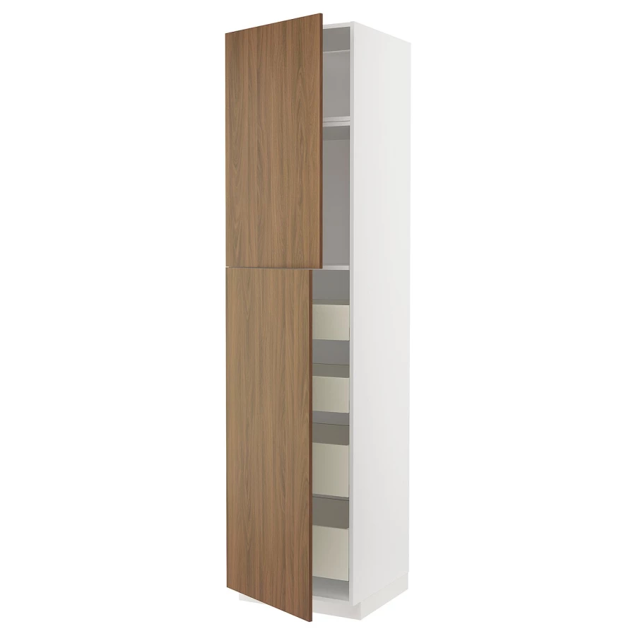 Высокий шкаф с ящиками - IKEA METOD/MAXIMERA/МЕТОД/МАКСИМЕРА ИКЕА, 240х60х60 см, белый/коричневый (изображение №1)