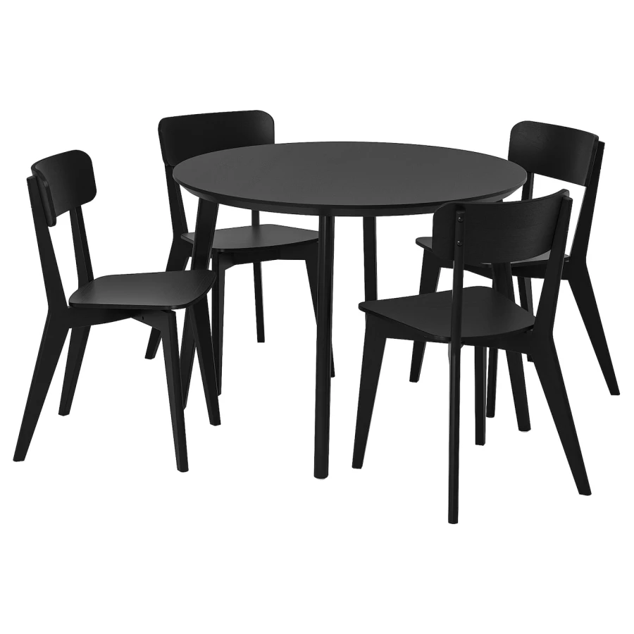 Стол и 4 стула - LISABO / LISABO IKEA/ ЛИСАБО ИКЕА, 105х74 см, черный (изображение №1)