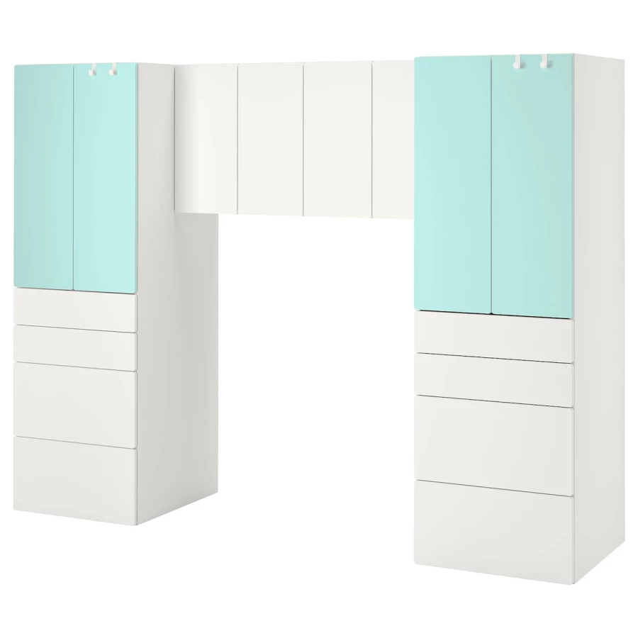 Детская гардеробная комбинация - IKEA PLATSA SMÅSTAD/SMASTAD, 181x57x240см, белый/бирюзовый, ПЛАТСА СМОСТАД ИКЕА (изображение №1)