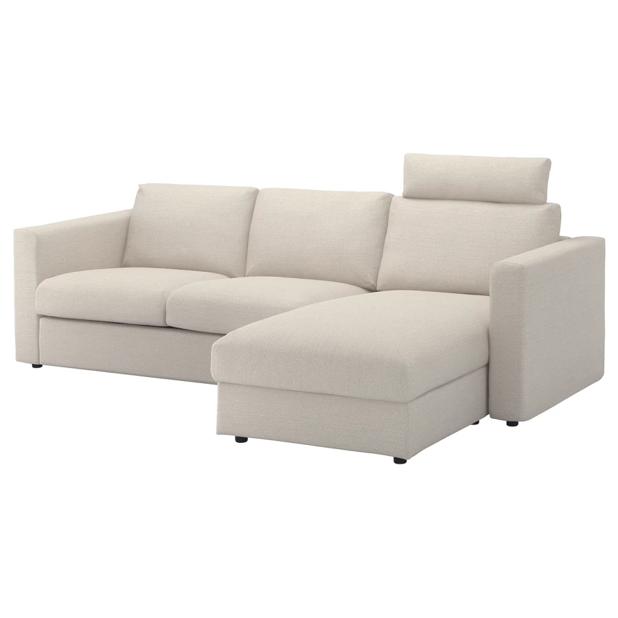 Чехол на 3-местный диван с шезлонгом - IKEA  VIMLE/ВИМЛЕ ИКЕА, 252х103 см, бежевый (изображение №1)