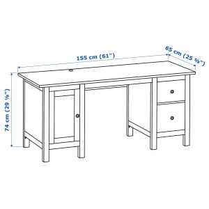 Второе фото. Письменный стол с ящиками - IKEA HEMNES/ХЕМНЭС ИКЕА, 155х65 см, белый/светло-коричневый