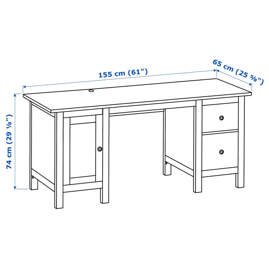 Письменный стол с ящиками - IKEA HEMNES/ХЕМНЭС ИКЕА, 155х65 см, белый/светло-коричневый (изображение №8)