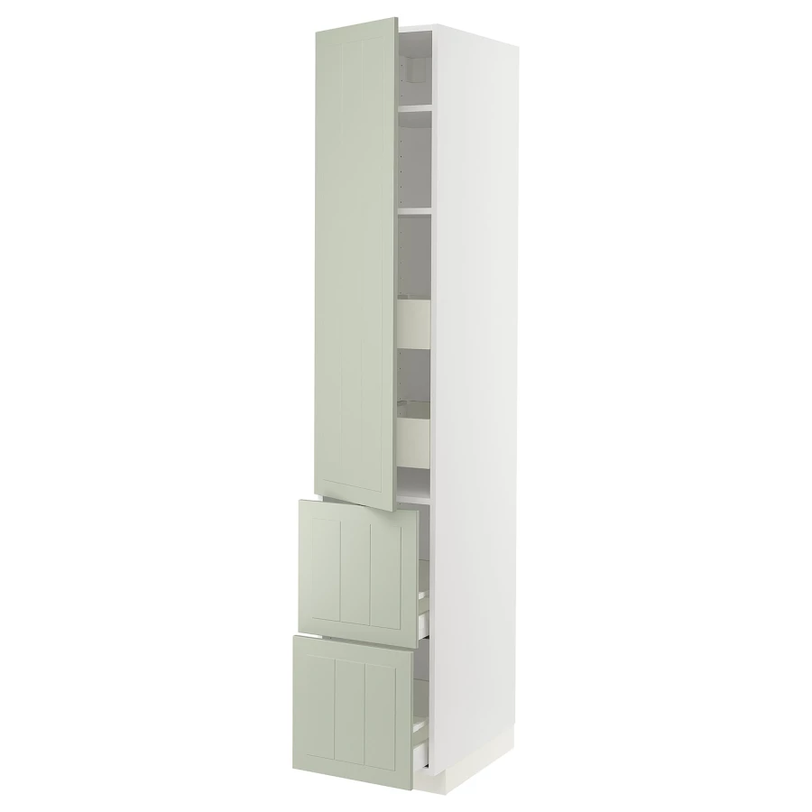 Высокий шкаф - IKEA METOD/MAXIMERA/МЕТОД/МАКСИМЕРА ИКЕА, 220х60х40 см, белый/светло-зеленый (изображение №1)