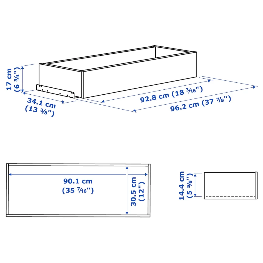 Ящик - IKEA KOMPLEMENT/КОМПЛИМЕНТ ИКЕА, 35х100 см, под беленый дуб (изображение №5)
