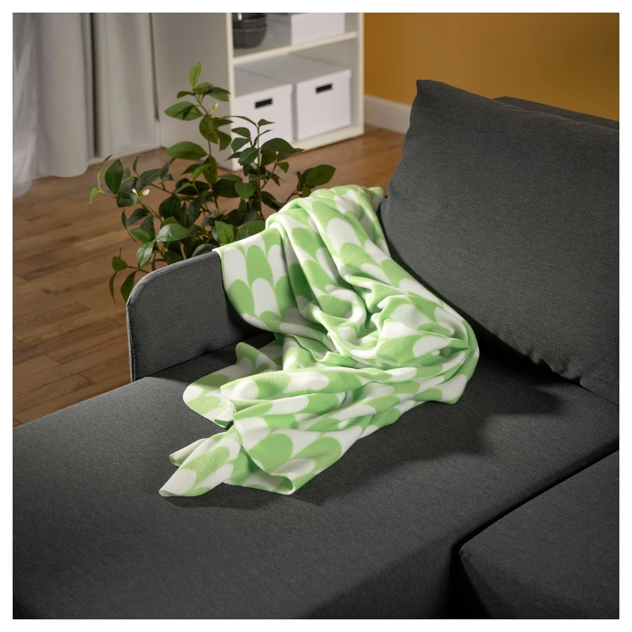 Плед - BRUKSVARA IKEA/ БРУКСВАРА ИКЕА, 120х160 см белый/зеленый (изображение №6)