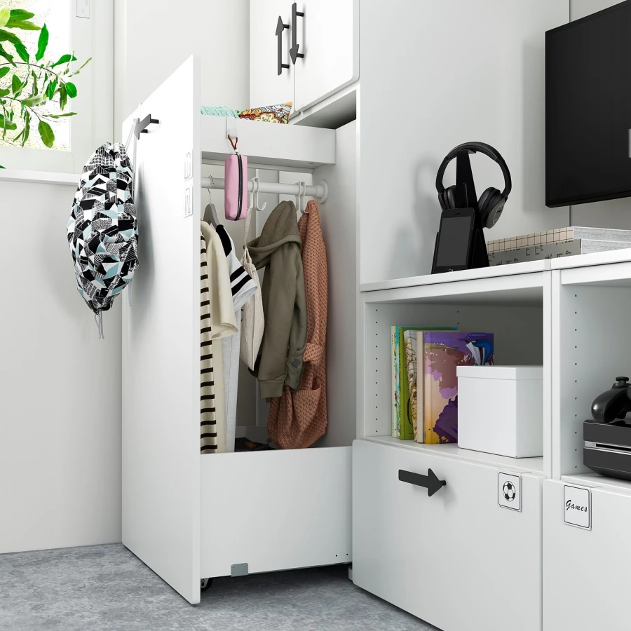 Детская гардеробная комбинация - IKEA PLATSA SMÅSTAD/SMASTAD, 196x57x180см, белый/коричневый, ПЛАТСА СМОСТАД ИКЕА (изображение №5)
