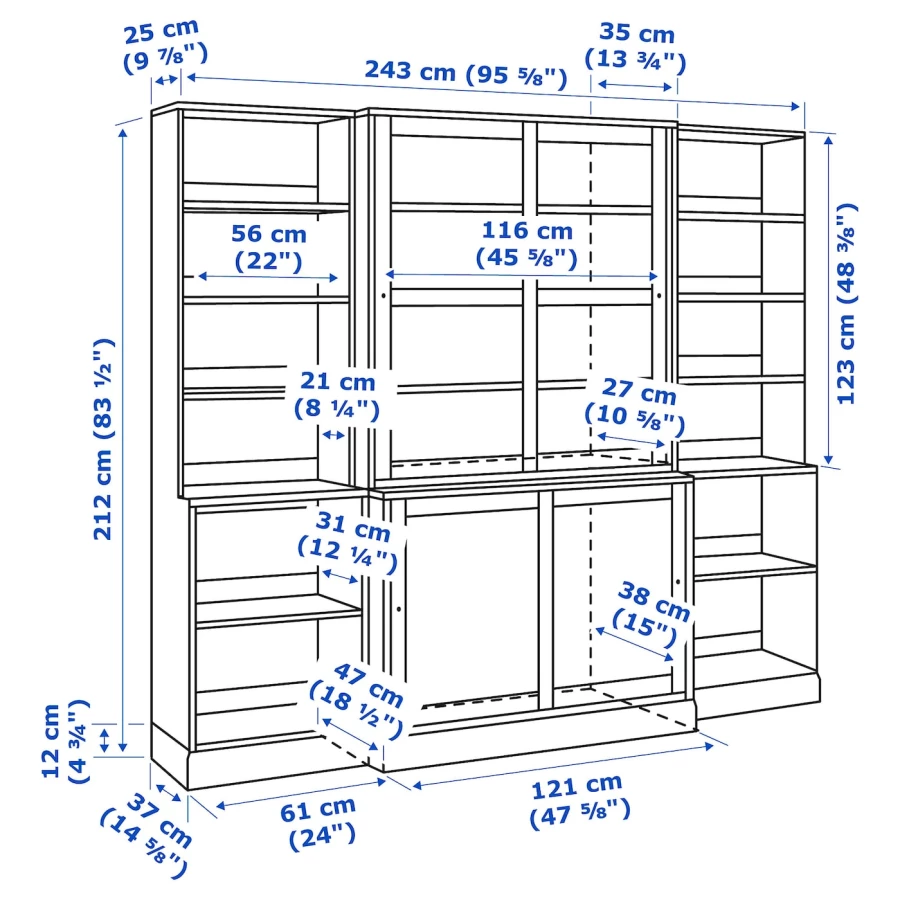 Комбинация раздвижных стеклянных дверей - IKEA HAVSTA/ХАВСТА ИКЕА, 212х47х243 см, белый (изображение №7)